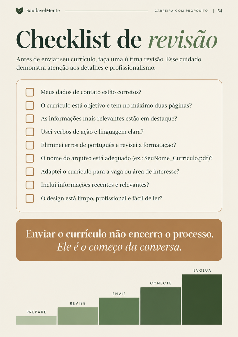 Página interna com checklist de revisão